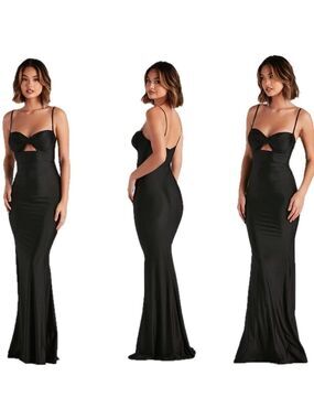 Windsor black sweetheart spaghetti strap cutout front twist mermaid dress Sz M